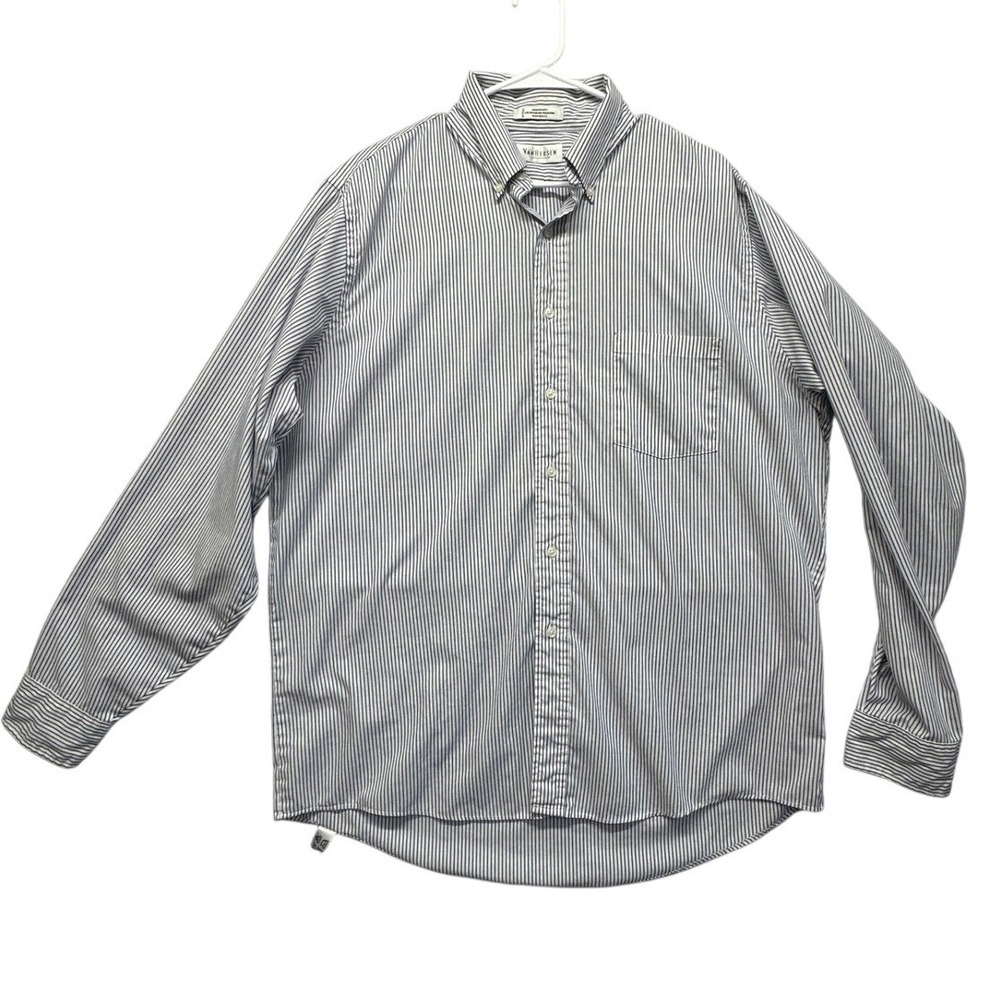 Van Heusen Mens Blue White Stripe Broadcloth Button Down Shirt Size 16 1/2 36/37